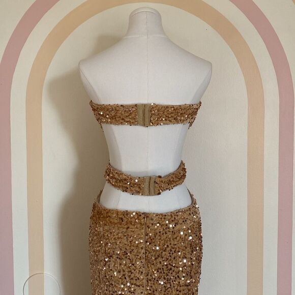 Donnee Par Dieu 'Scarlett' Gold Sequin Gown Size Large - Picture 9 of 15